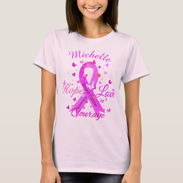 T-shirt Cancer du sein Hope Love Courage (Devant)