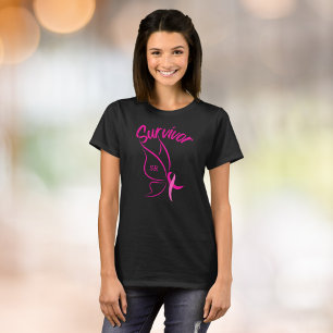 T-shirt Cancer du sein Nom du survivant Monogramme Papillo