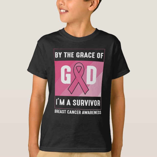T-shirt Cancer du sein Survivant Par la grâce chrétienne d (Devant)