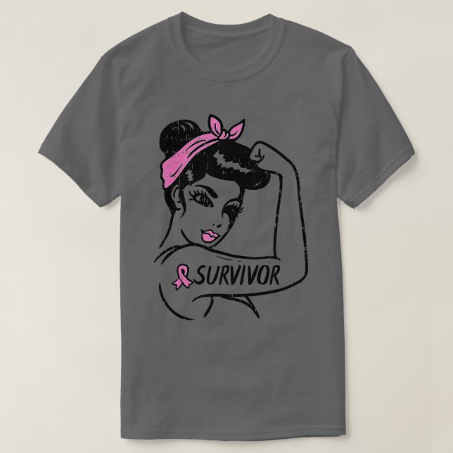 T-shirt Cancer du sein Survivant Rosie Riveter Pink Ribbon (Design devant)