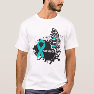 T-shirt Cancer ovarien de papillon abstrait de survivant