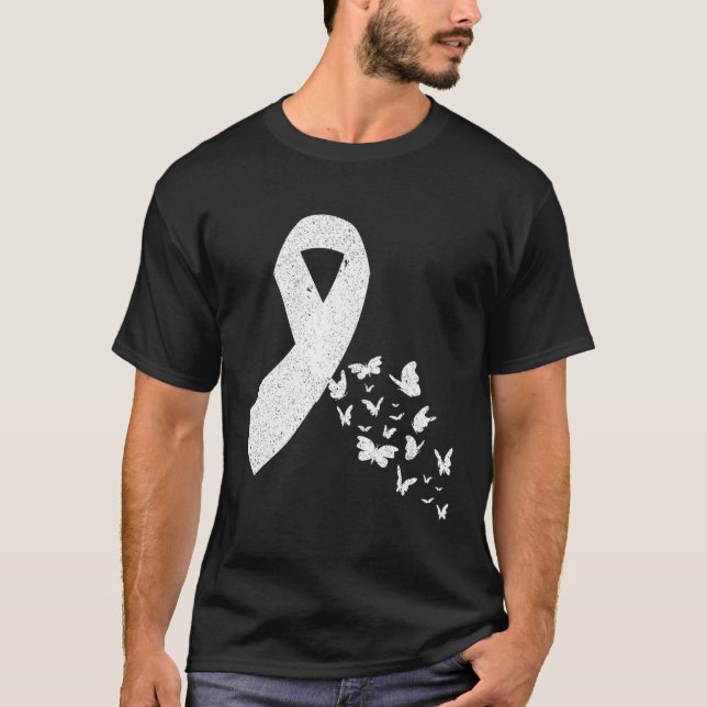 T-shirt Cancer Survivante Papillon blanc Ruban Cancer du p (Devant)