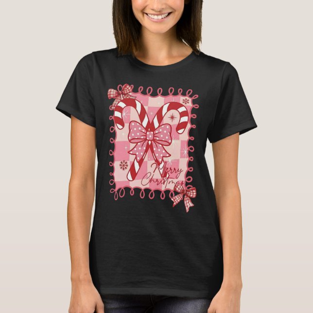 T-shirt Candy Cane Christmas Season Cute Coquette Bow (Devant)