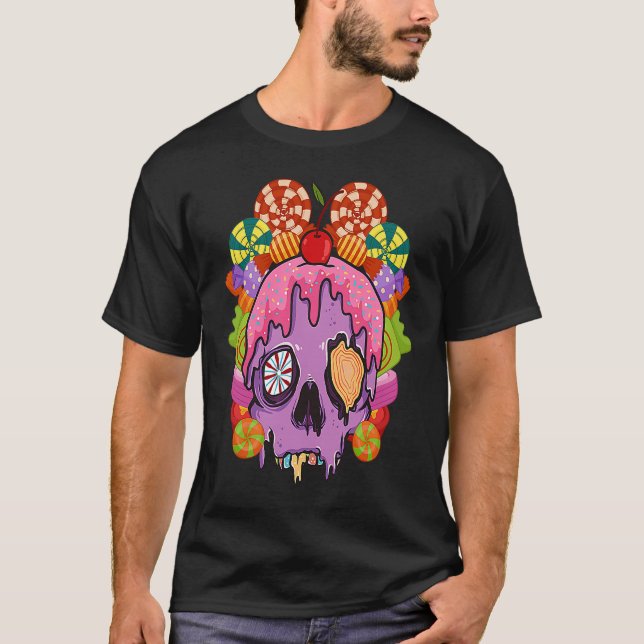 T-shirt Candy Halloween Skulls Heads Halloween Costume (Devant)