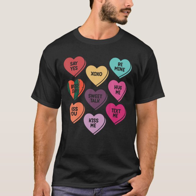 T-shirt Candy Valentine's Day Hearts Hommes Femmes Enseign (Devant)