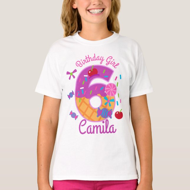 T-shirt Candyland Birthday Girl Sixième lollipop (Devant)