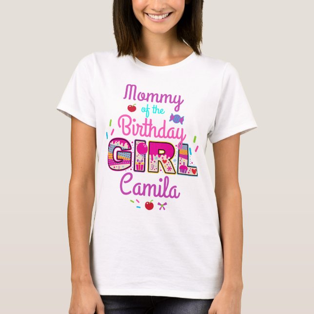 T-shirt Candyland maman de l'Anniversaire fille lollipop (Devant)