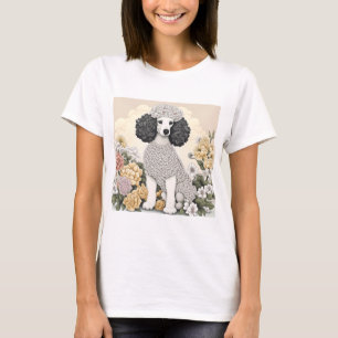 T-shirt Caniche dans des fleurs fantaisistes