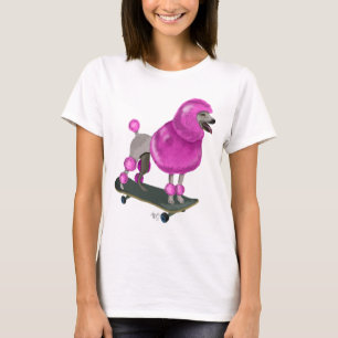 T-shirt Caniche et planche à roulettes roses