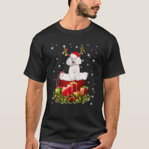 T-shirt Caniche Renne Drôle Dans Sac Du Père Noël Boîte Dé