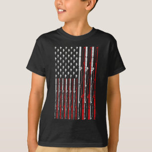 T-shirt Canne à pêche Drapeau Américain Drôle Vintage Pêch