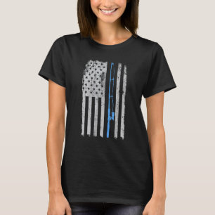 T-shirt Canne à pêche Drapeau Américain Ligne Bleue Pêcheu