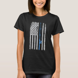 T-shirt Canne à pêche Drapeau Américain Ligne Bleue Pêcheu