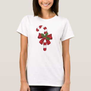 T-shirt Canne en sucre d'orge avec un nœud et du houx de N