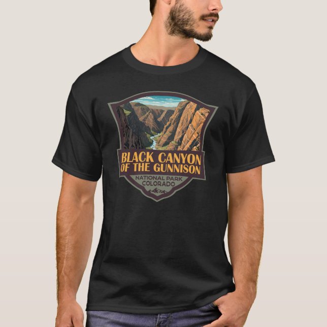 T-shirt Canyon Noir Du Parc National Gunnison Art (Devant)