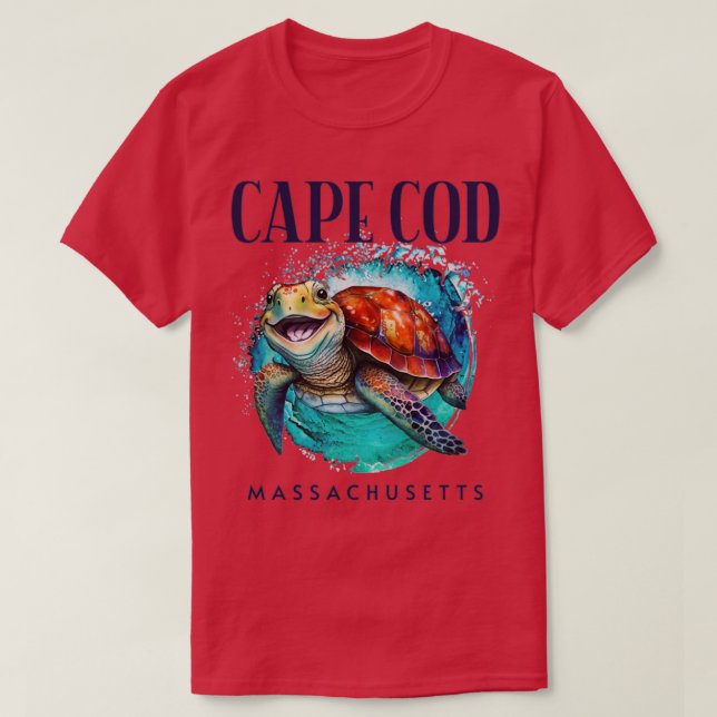 T-shirt Cape Cod Massachusetts Aquarelle Happy Sea Turtle (Design devant)