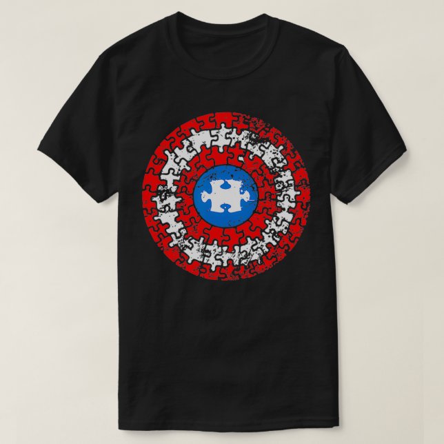 T-shirt Capitaine Autisme puzzle superhéros bouclier Autis (Design devant)