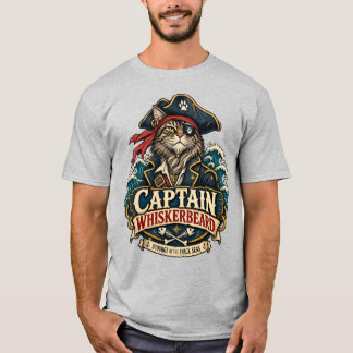 T-shirt Capitaine Barbe Moustache Chat Pirate