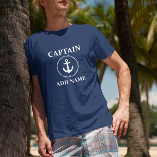 T-shirt Capitaine nautique Ajouter le nom Ancre corde Bleu