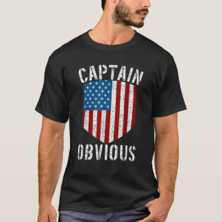 T-shirt Capitaine Obvious American Flag Shield Funny Sarca