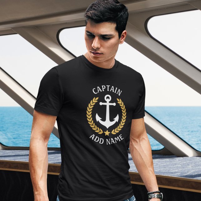 T-shirt Capitaine Votre Nom De Bateau Ancre Gold Laurel Bl (Créateur téléchargé)