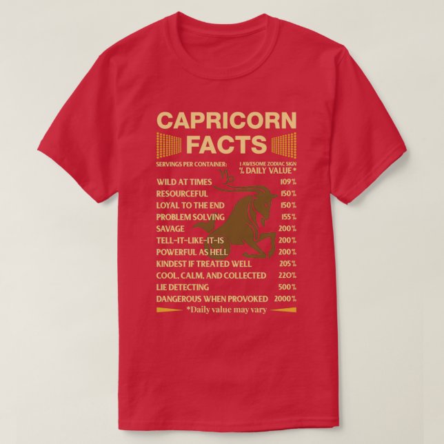 T-shirt Capricorn Facts Zodiac Sign Astrology Birthday Gif (Design devant)