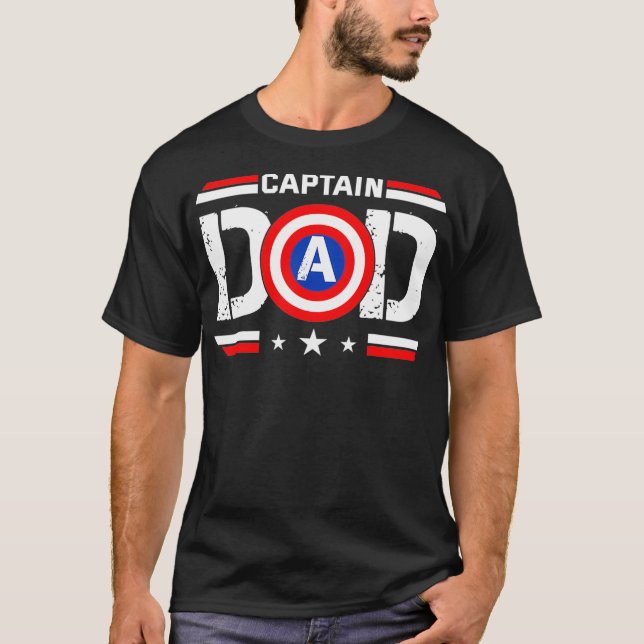 T-shirt Captain Dad Superhero Funny Men Fathers Day Dad (Devant)