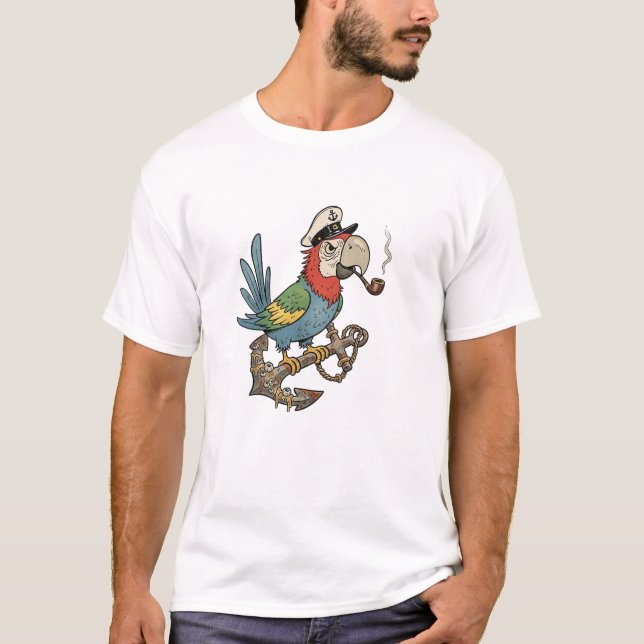 T-shirt Captain Parrot on Rusty Anchor (Devant)