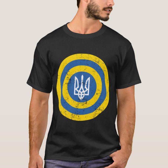 T-shirt Captain Ukraine Shield Ukrainian Flag Solidarity D (Devant)