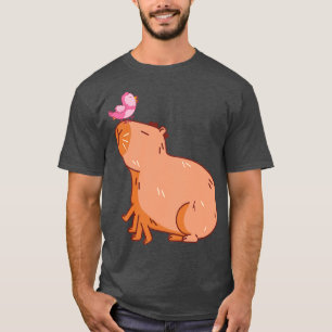 T-shirt Capybara avec un oiseau rose une parodie de l'art
