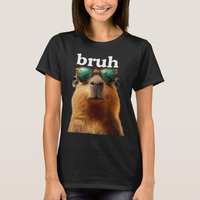 T-shirt Capybara Bruh With Sungles Funny Meme Lovers Men W (Devant)