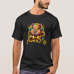 T-shirt Capybara Drôle Animal Avec Tournesols pour Femmes