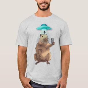 T-shirt Capybara drôle prend un selfie avec des aliens OVN