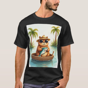 T-shirt Capybara Grincheux Pêche dans Son Bateau - Animal 