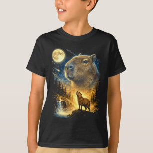 T-shirt Capybara hurle à la lune drôle mème amusant 90's