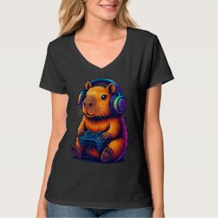 T-shirt Capybara Joueur Mignon — avec Casque Audio et Mane
