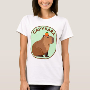 T-shirt Capybara Mignon avec Orange sur la Tête Animal Drô