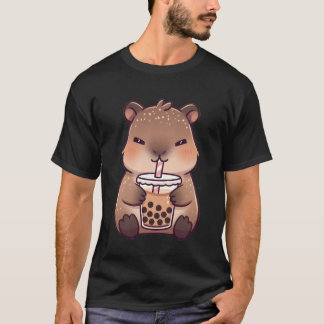 T-shirt Capybara Mignon Buvant du Thé au Lait