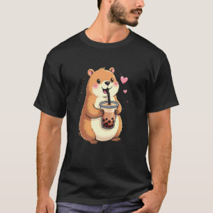 T-shirt Capybara Mignon Buvant du Thé aux Perles