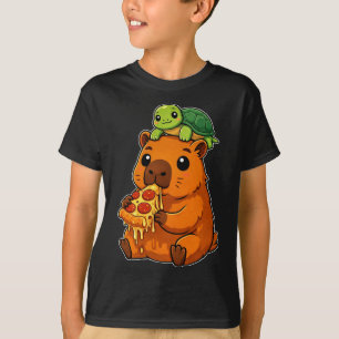 T-shirt Capybara Mignon et Drôle Mangeant une Pizza avec u