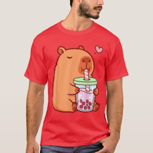T-shirt Capybara Mignon Filles Anime Kawaii Buvant Bobaea
