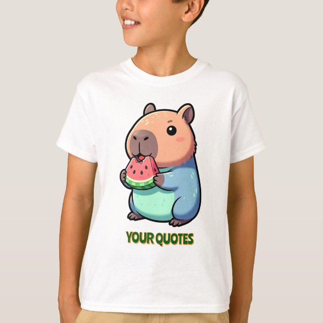 T-shirt Capybara Mignon Mangeant de la Pastèque (Devant)