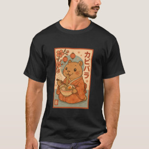 T-shirt Capybara Mignon Mangeant des Ramen en Kimono sous 