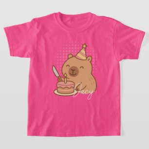 T-shirt Capybara mignon mangeant du gâteau d'anniversaire 