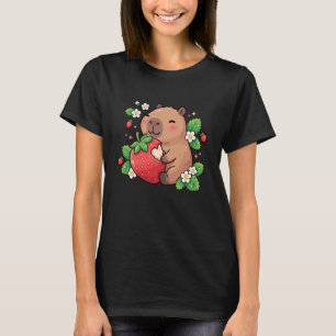 T-shirt Capybara Mignon Mangeant une Fraise Kawaii Snack d