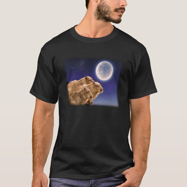 T-shirt Capybara Rodents Three Capybaras Moon Animal (Devant)
