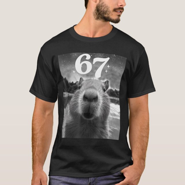 T-shirt Capybara Selfie With 67 Meme Capy Graphic For Men  (Devant)