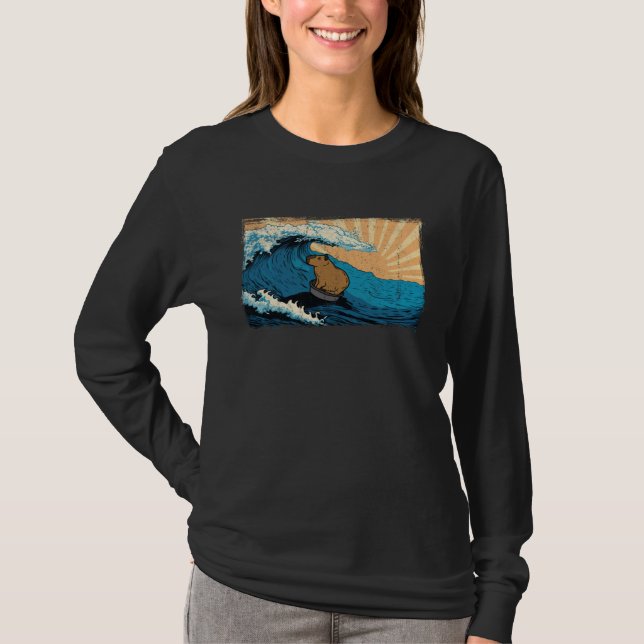 T-shirt Capybara Wave  Surfing Surfer Capibara Graphic (Devant)