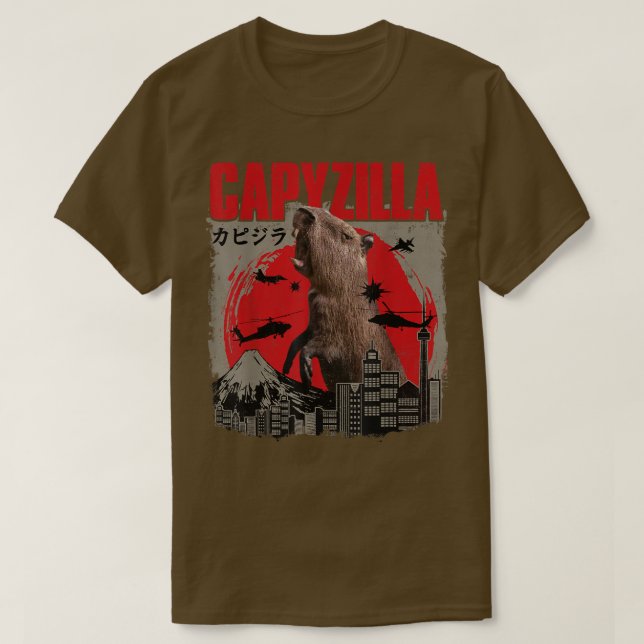 T-shirt Capyzilla Funny Cute Capybara Art Coucher de solei (Design devant)