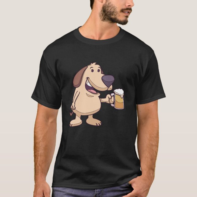 T-shirt Caractère Chien De Cartoon Profitant De La Bière P (Devant)